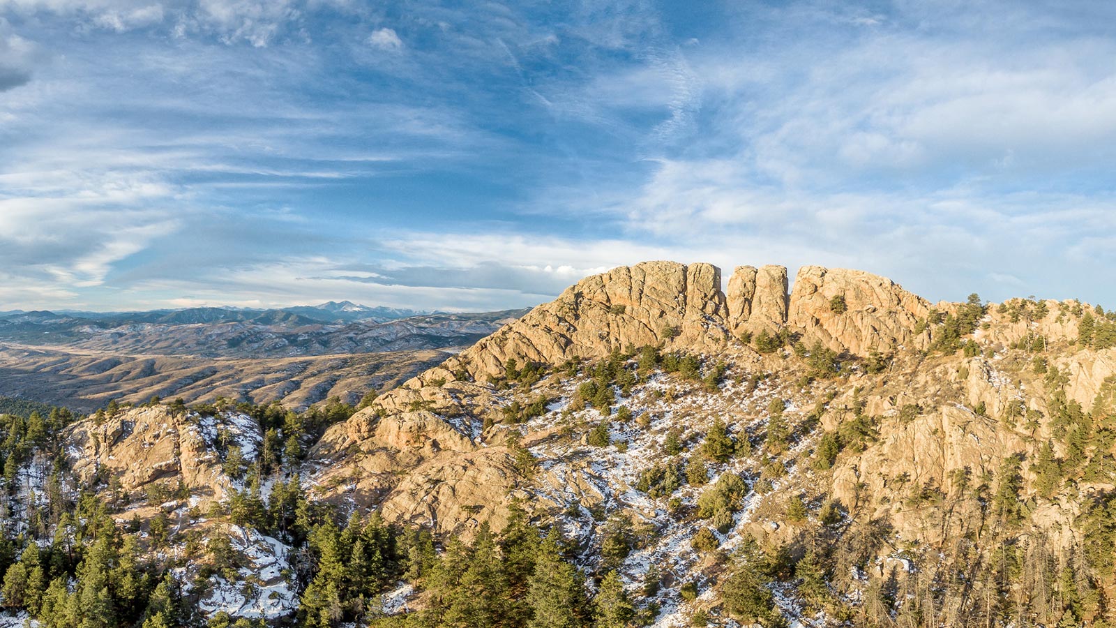 Landscape view of Horsetooth Mountain in Larimer County CO with a blue sky