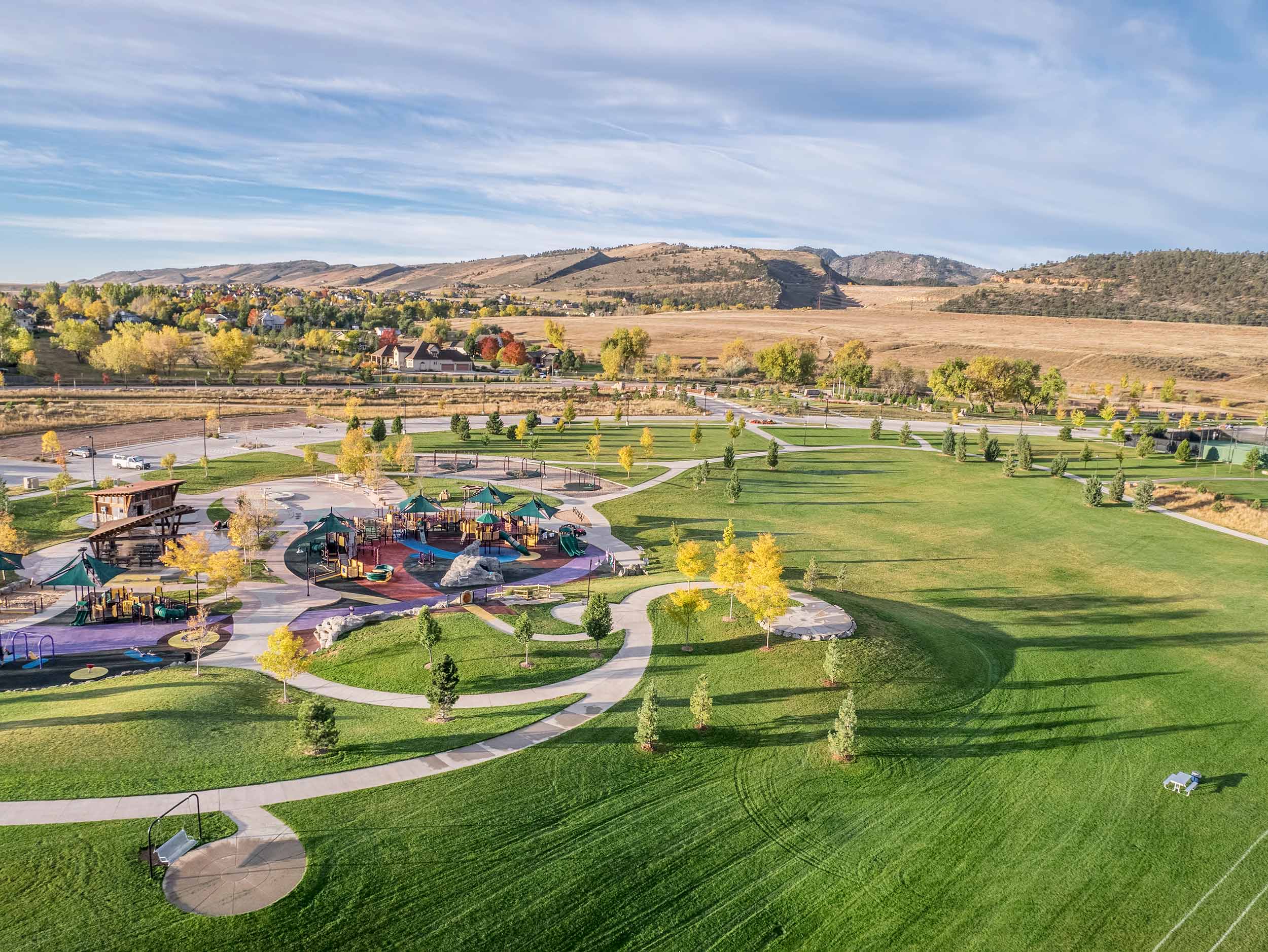 Aerial view of Fort Collins park and playground